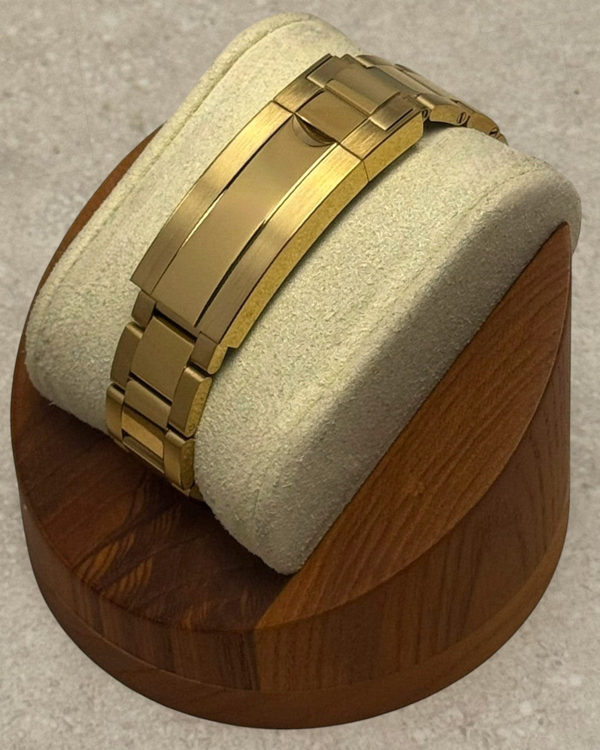 PB TimePiece John Mayer chronograph watch featuring a polished gold oyster bracelet with microadjusting clasp