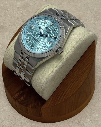 PB TimePiece Honeycomb watch with a mint textured dial, stainless steel jubilee bracelet, and fluted bezel.